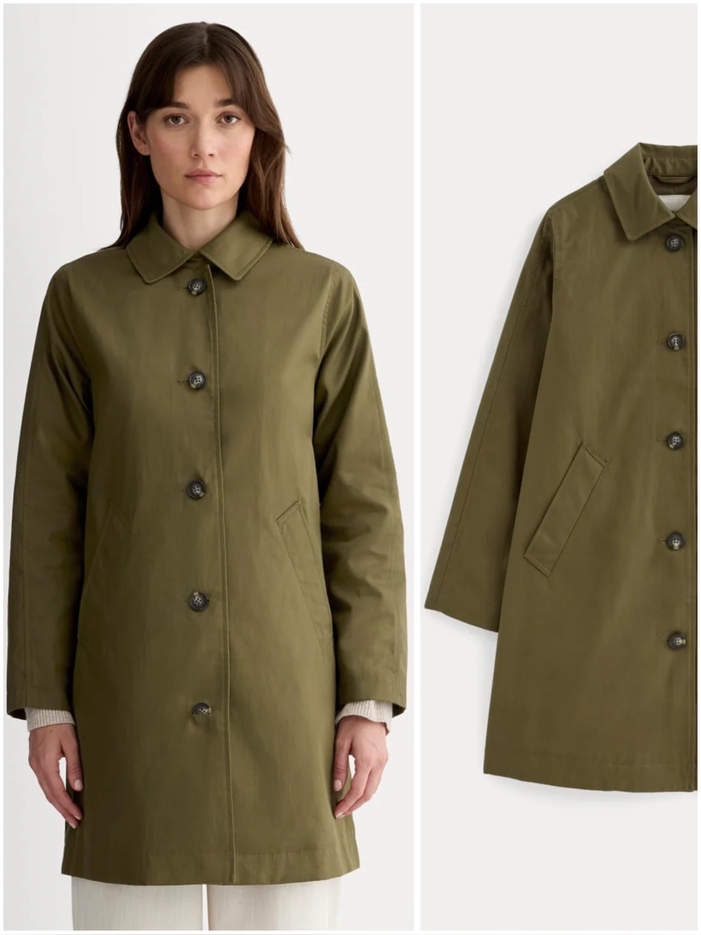 Everlane The Mac Coat Medium Beech Olive Organic Cotton Trench Coat Jacket NWT